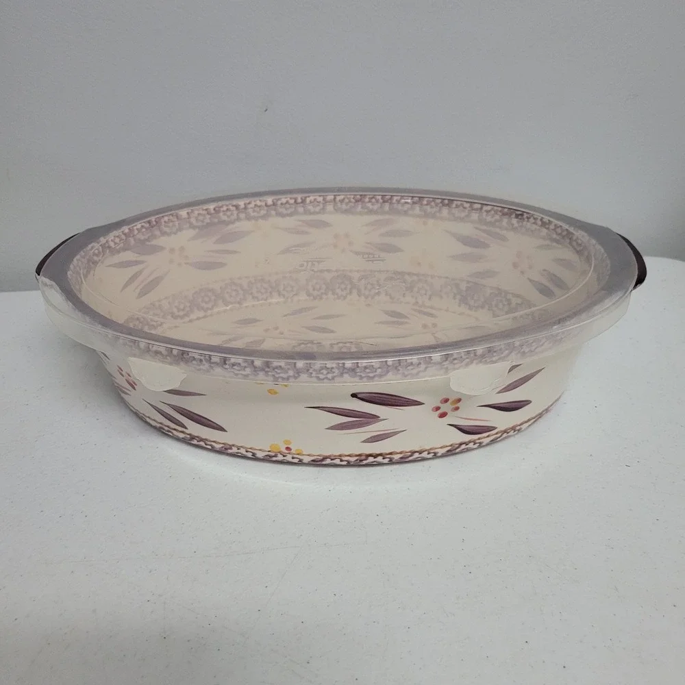 Temp-tations Old World 2.5QT Oval Baking Dish with Lid Purple Casserole